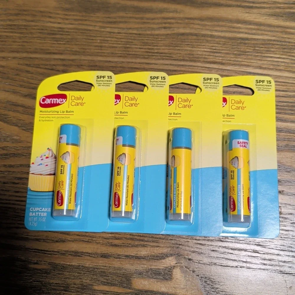 Carmex Daily Care Cupcake Batter Moisturizing Lip Balm SPF 15 Bundle Set of 4